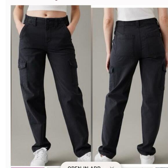 American Eagle Pants Womens 10 Reg Black Cargo Straight Leg Stretch Utility 90s - Picture 2 of 10